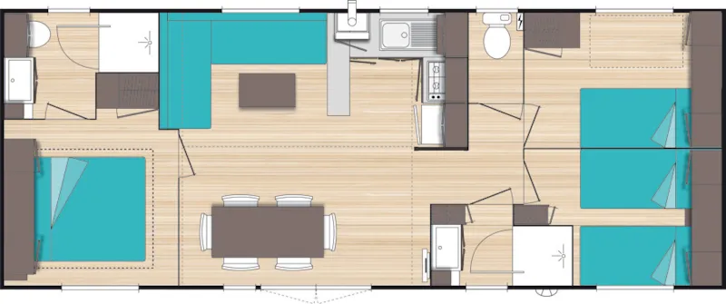 Mobile Home Family Grand Confort- 3 Chambres + 1 Mezzanine + 2 Salles De Bain+Terrasse Couverte 18M2