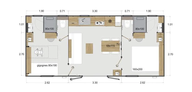 Mobile-Home Héron (2 Chambres 2 Sdb)