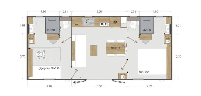 Mobil Home Héron (2 Chambres 2 Sdb) 4 Pers. Dim