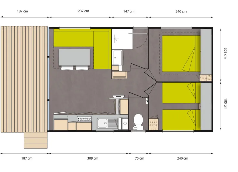 Mobil-Home Confort 33M² 2 Chambres + Climatisation + Tv + Lv + Terrasse Couverte – Arrivée Dimanche