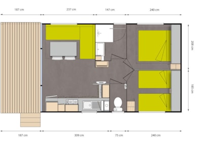 Mobile-home Confort 33m² 2 bedrooms + air-conditioning + TV + Dishwasher + sheltered terrace
