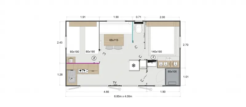 Mobil-Home Riviera Confort 25M² - 2 Chambres + Clim + Tv + Terrasse Couverte – Arrivée Dimanche