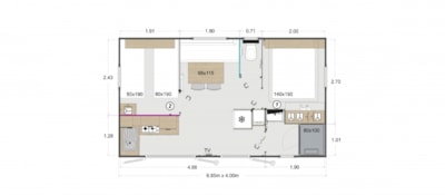 Mobile-home riviera Confort25m² - 2 bedrooms + air-conditioning + TV + sheltered terrace