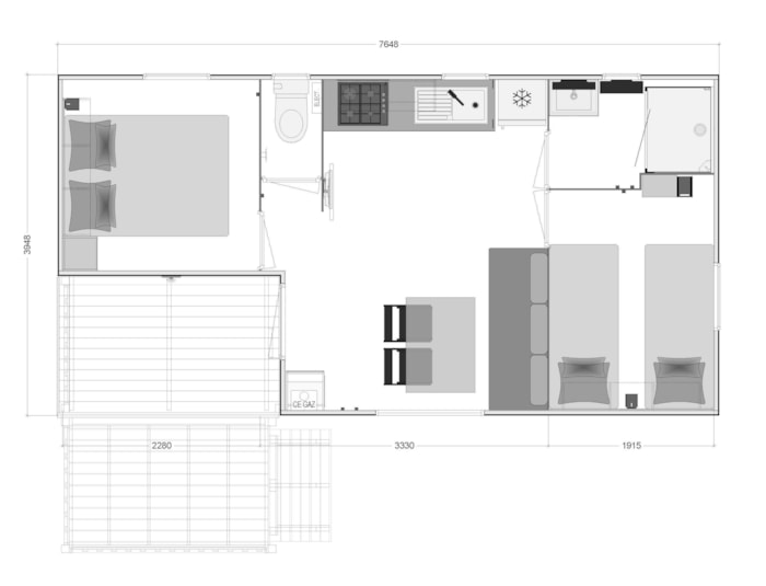 Mobil-Home Neuf  4 Places 2 Chambres Bergame 2023 Avec Terrasse Intégrée
