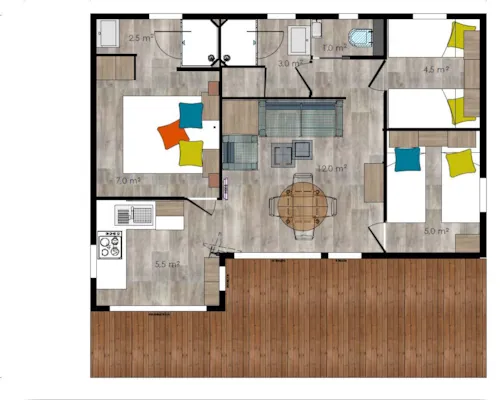 Mietunterkunft - Premium Chalet 40M² (3 Schlafzimmer, 2 Bäder) - image n°3 - Camping Qualité l'Eden de la Vanoise