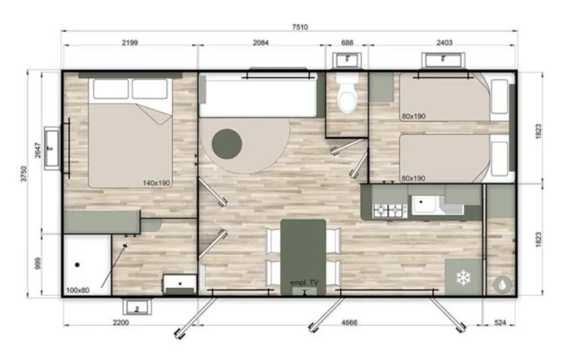 Mobil-Home Nest29  30,8 M²- 2 Chambres + Terrasse Couverte + Tv
