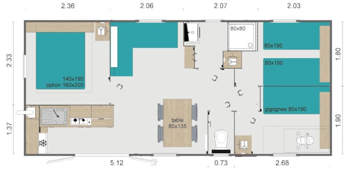 Mobil-Home Acacia 3 35M² - 3 Chambres Avec Climatisation Et Télévision