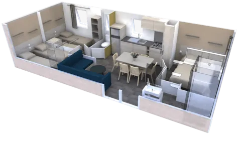 Huuraccommodatie(s) - Stacaravan 35 M² - 3 Slaapkamers - Airconditioning + Vaatwasser - - image n°4 - Camping Les Ulèzes
