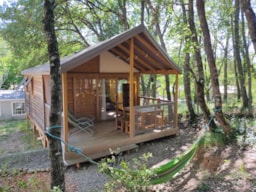 Location - Lodge - Chalet Toile & Bois 28 M² -  2 Chambres Avec Sanitaires - Camping La Grangeonne
