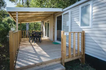 Mietunterkunft - Mobilheim Campagne - 2 Zimmer - Überdachte Terrasse - Camping LA RIVIERE