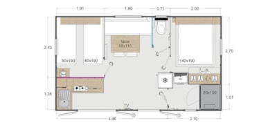 Mobile home Rocamadour 26m² with private facilities + terrace