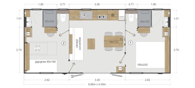Premium Mobil-home Lacave - 2 bedrooms - TV - 2 bathrooms
