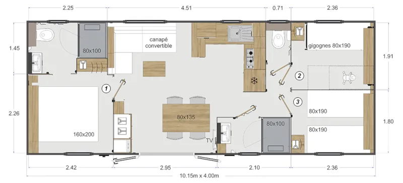 Mobil-Home Premium Lacave - 3 Ch - Tv - Clim - Lv - 2 Sdb