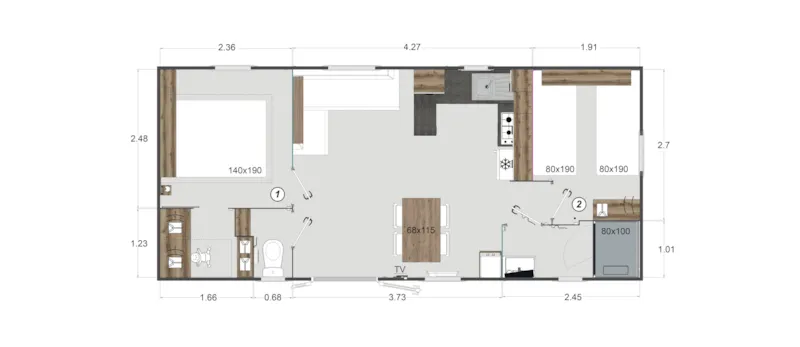 Mobil-Home Privilège Souillac - 2 Ch - Tv - Clim