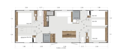 Mobil Home Premium - 4 bedrooms - 2 bathrooms with air conditioning and dishwasher