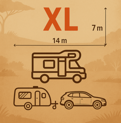 CAMPING SPACE XL (14m x 7m) + ELECTRICITY (10A)